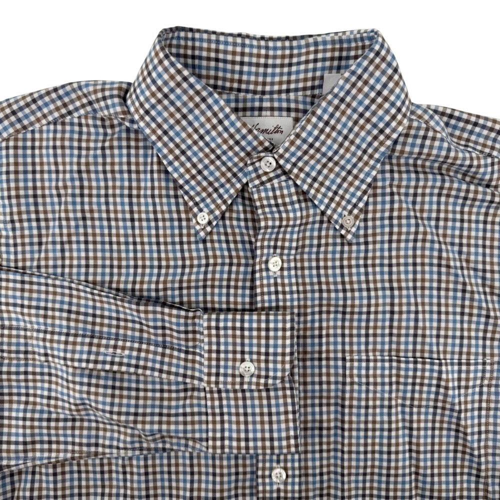 Hamilton Shirt Co Casual Dress Shirt Men L Made in USA Button Up Large Poplin